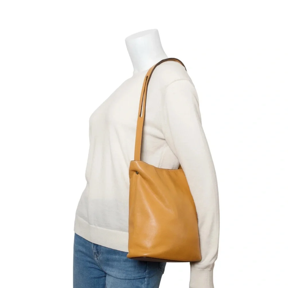 LOEWE Brown Calfskin Leather Small Asymmetric Shoulder Bag w/COA - Picture 3 of 17